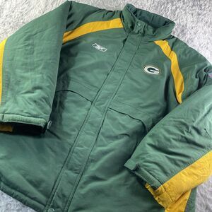 Green Bay Packers Jacket Mens 2XL Reebok NFL On Field Winter Sideline Y2K XXL